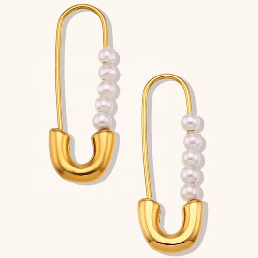 Pearl safety pin earrings